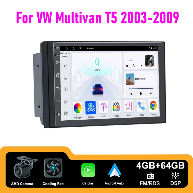 

7" 4+64GB Car Stereo Radio For VW Multican T5 2003-2009 Apple CarPlay Android Auto FM GPS Navi Head Unit