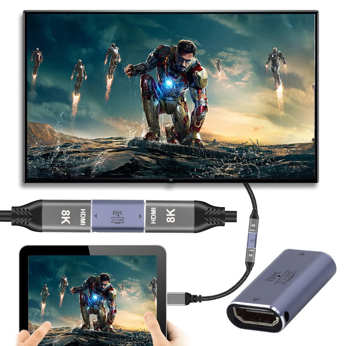 Cablecc HDTV hembra a HDTV 2,1 hembra UHD extensión adaptador convertidor dorado compatible con 8K 60hz HDTV