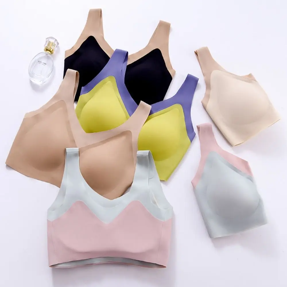 

Simple Ice Silk Seamless Bras Thin Push Up Wireless Deep V Bra Anti-sagging Shockproof Underwear for Women Female