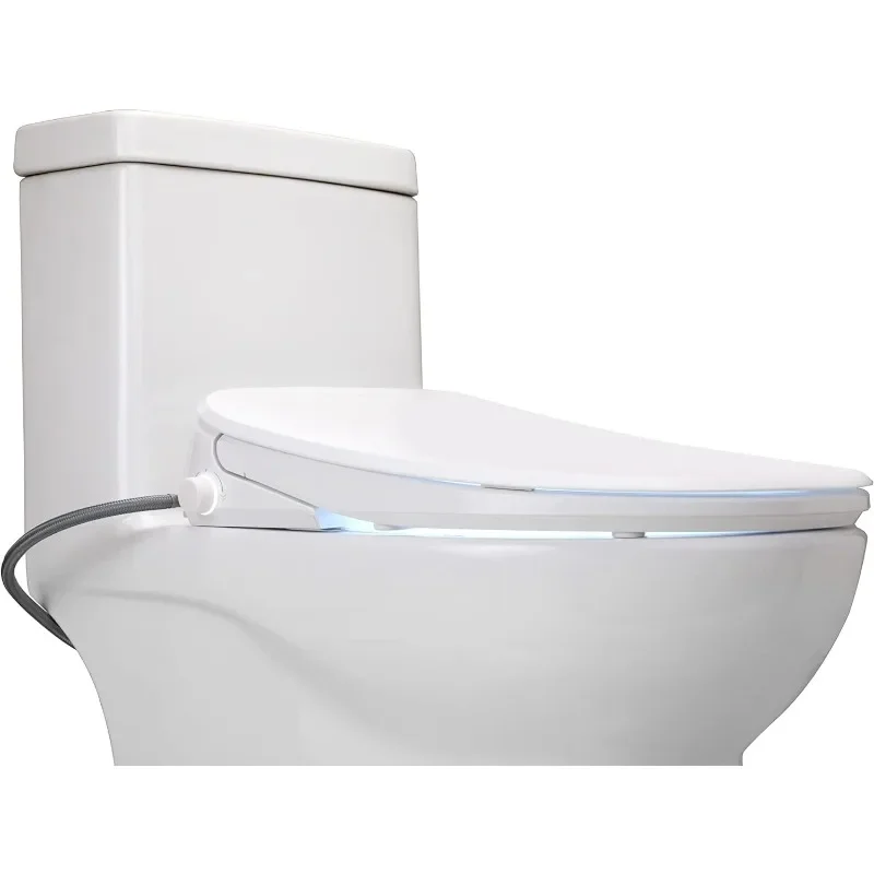 UX Pearl Bidet Toilet Seat in Elongated White Ultra Low Profile Endless Warm Water Arced Stainless Steel Nozzle LED Nightligh