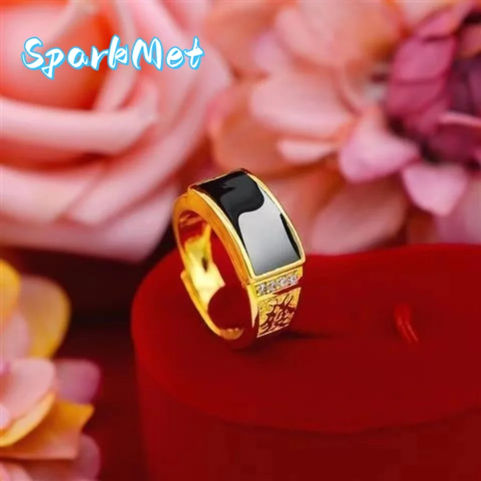 

Sparkmet 9999 24K pure gold ring, natural red crystal inlaid with adjustable opening, mother gold garnet crystal jewelry