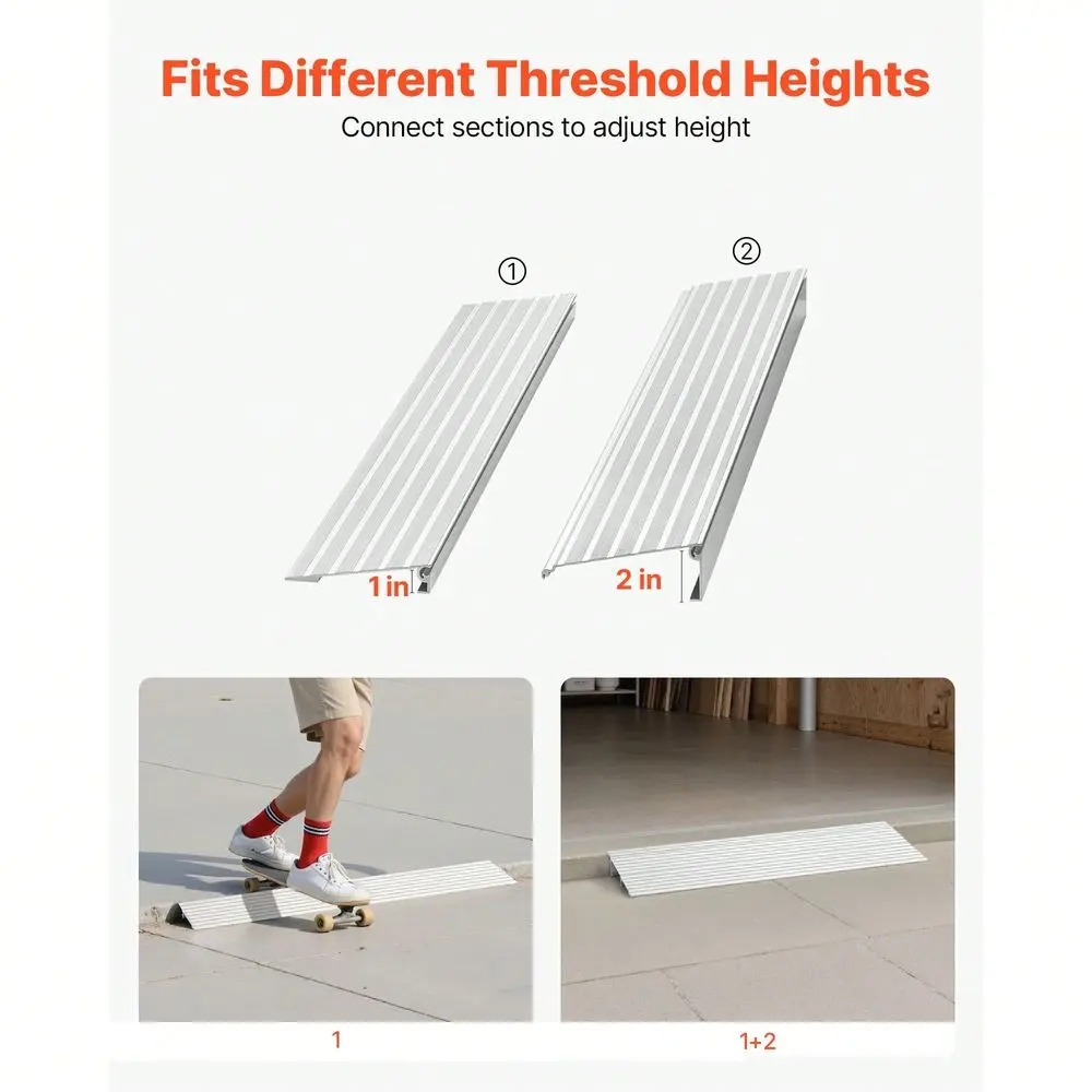 

Threshold Ramp, 2 Inch Rise, Aluminum Alloy Threshold Ramp Rated 800 Lbs Load Capacity, Handicap Ramps For Home Steps For Wheel