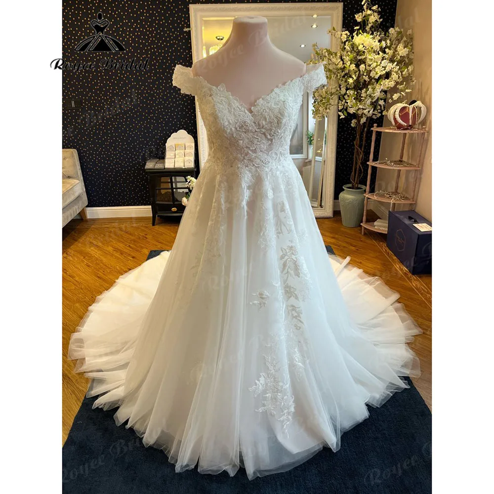 Princess Lace Appliques Women V Neck Wedding Dress Cap Sleeve Off Shoulder 2025 Customized Bridal Gown vestidos de novia bohemio