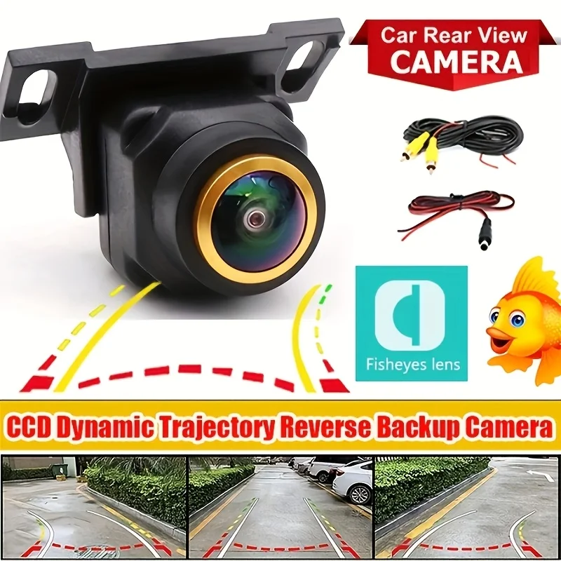 Fisheye CCD Lens Car Rear View Universal Camera with Smart Steering Guide Lines for SUV Pickup Camper Tractor Van Truck RV