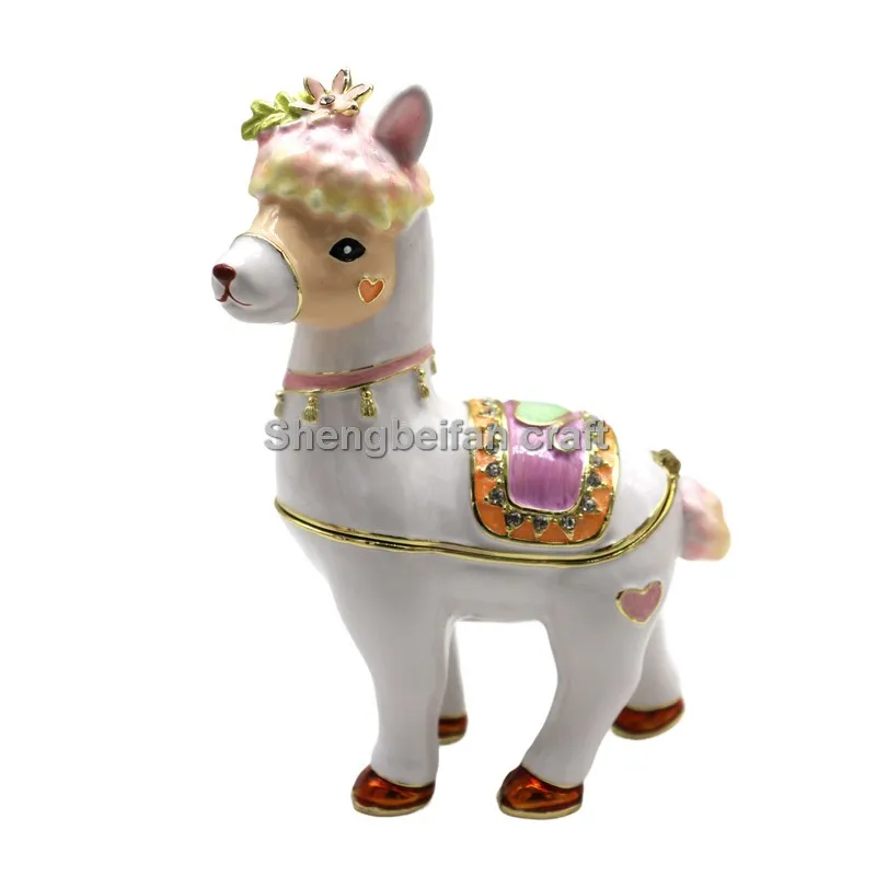 

Metal craft Enamel Ornament Jewelry Box Sheep Trinket Holder with Crystal Bithday Gift Trinket Box For Home Decor Organizer