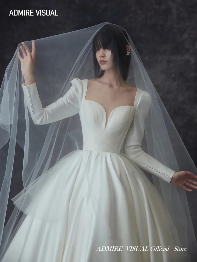 Abito da sposa più nuovo a-line scollo a cuore in raso con maniche lunghe abito da sposa principessa su misura Vestidos De Novias