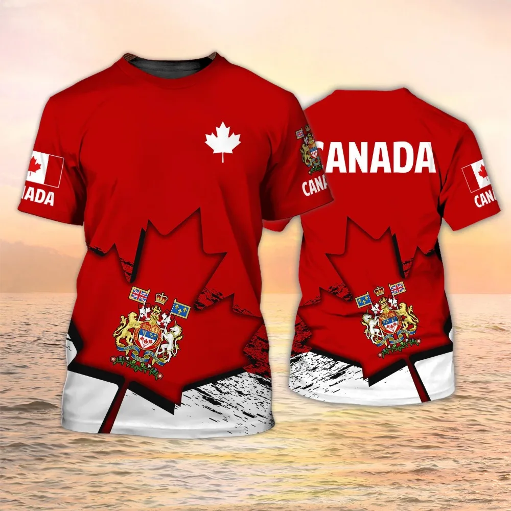 Canada Flag Maple Leaf Printed T-shirt Men & Women Fashion Sports Streetwear Short Sleeved T Shirt Kids Canadian Football Jersey