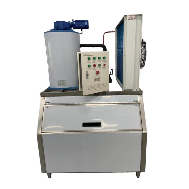 Commercial Grade 500-1000kg Fresh Water Flake Ice Machine Best Price Fish Meat Storage 120kg Storage Compressor Motor Engine
