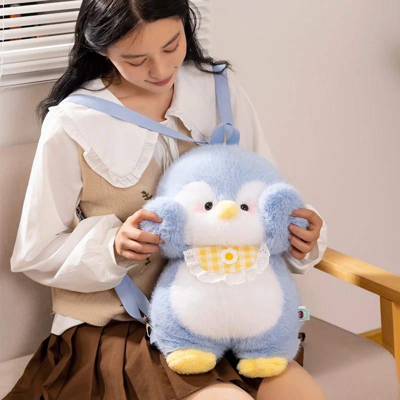 Pinguïn pluche rugzak pluizige slabbetje cartoon dierentas blauw roze zwart Plushie Peluche schooltas cadeau