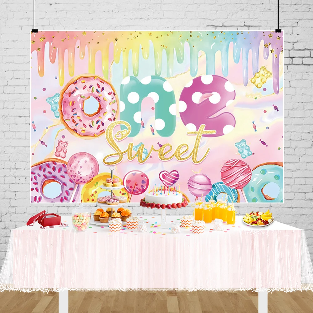 Donut Candy Backdrops Sweet Girl Children's Birthday Party Chocolate Pink Photography Background Baby Shower Decor Photo Studio