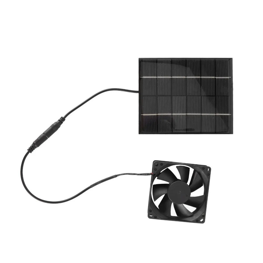 Durable Black Solar Panel Fan Kit DC Output 2W, 6V Solar Panel Fan Greenhouse Exhaust Fan Shed Ventilation