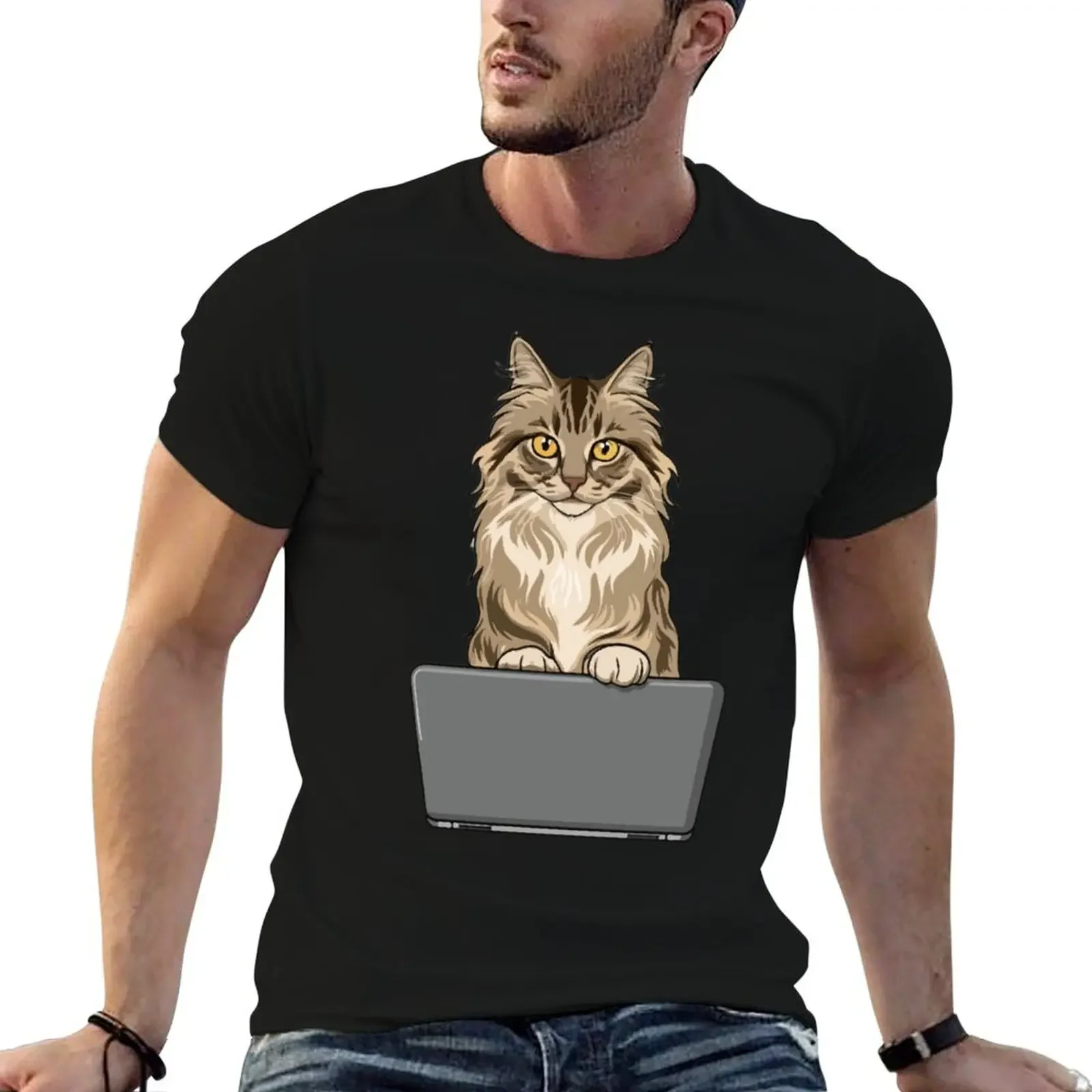 Siberian with laptop T-Shirt shirts graphic tee animal prinfor boys blanks mens fashion