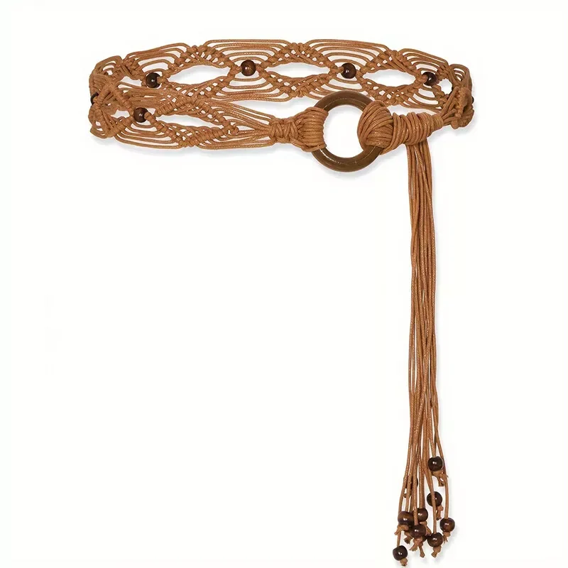 Women Woven Tassel Belt Braided Waistband