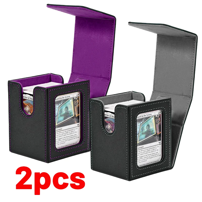 2 Pack Card Deck Box with Display Window, Holds 100+ Double-Sleeved Cards,Waterproof PU Leather for TCG