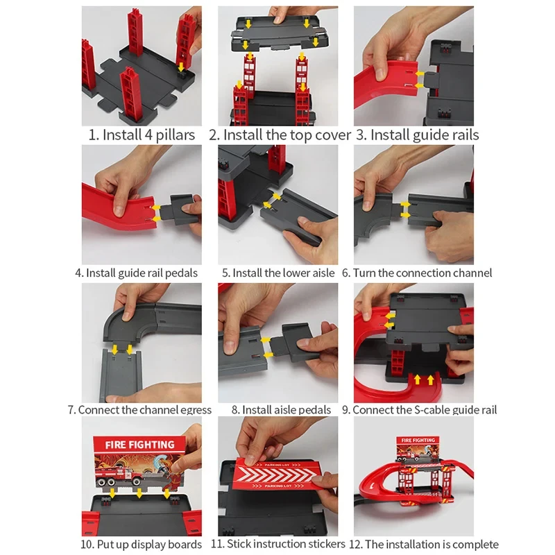 Coche de pista para niños, juguete deslizante, pista de una sola capa, motor de bomberos, dinosaurio, estacionamiento, juguete, juego de simulación, regalo para niños y niñas