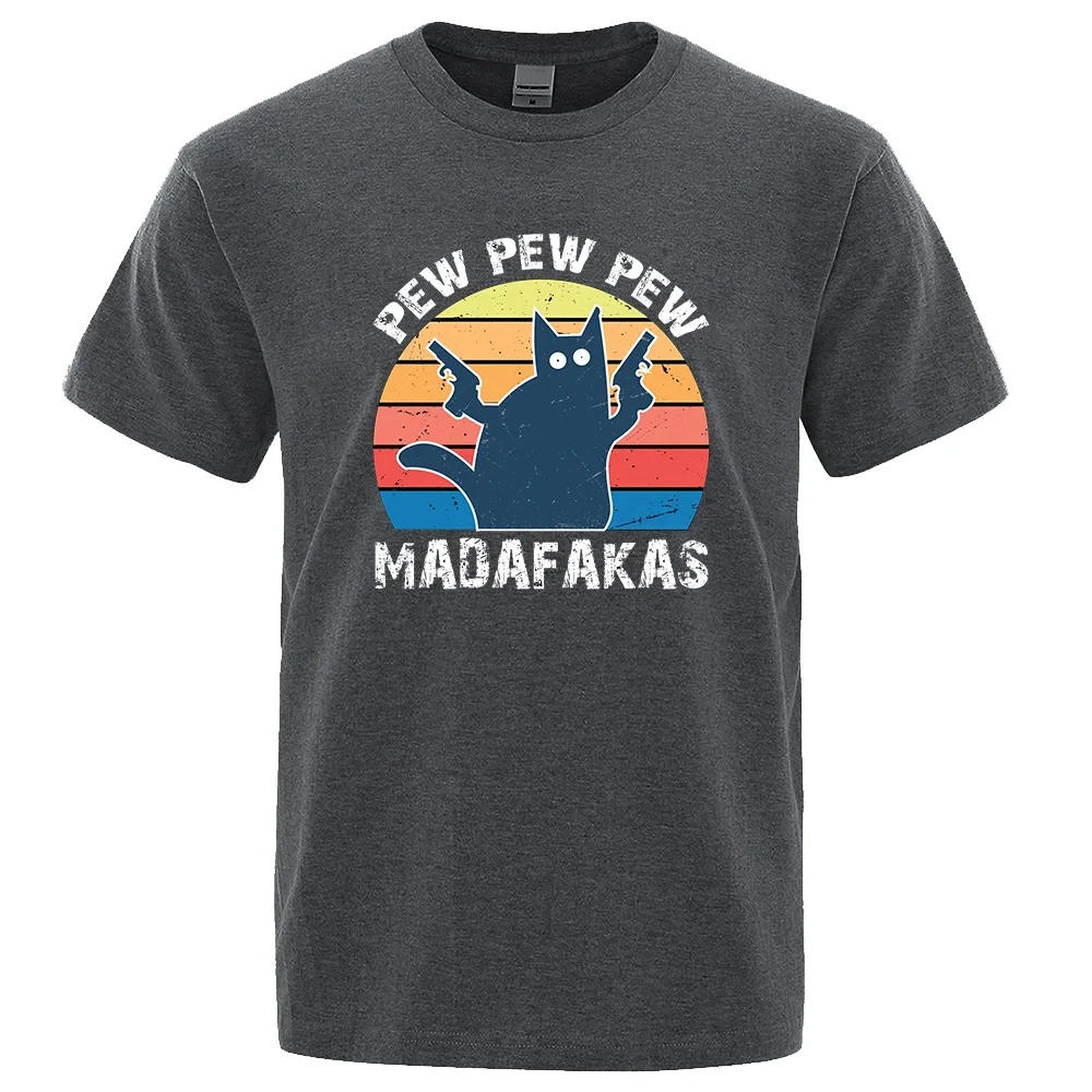 Pew Pew Madafakas Tshirt Men Short Sleeve Novelty Fashion Cat T Shirt Vintage Summer Tops Shirts T-Shirt Crew Neck Streetwear