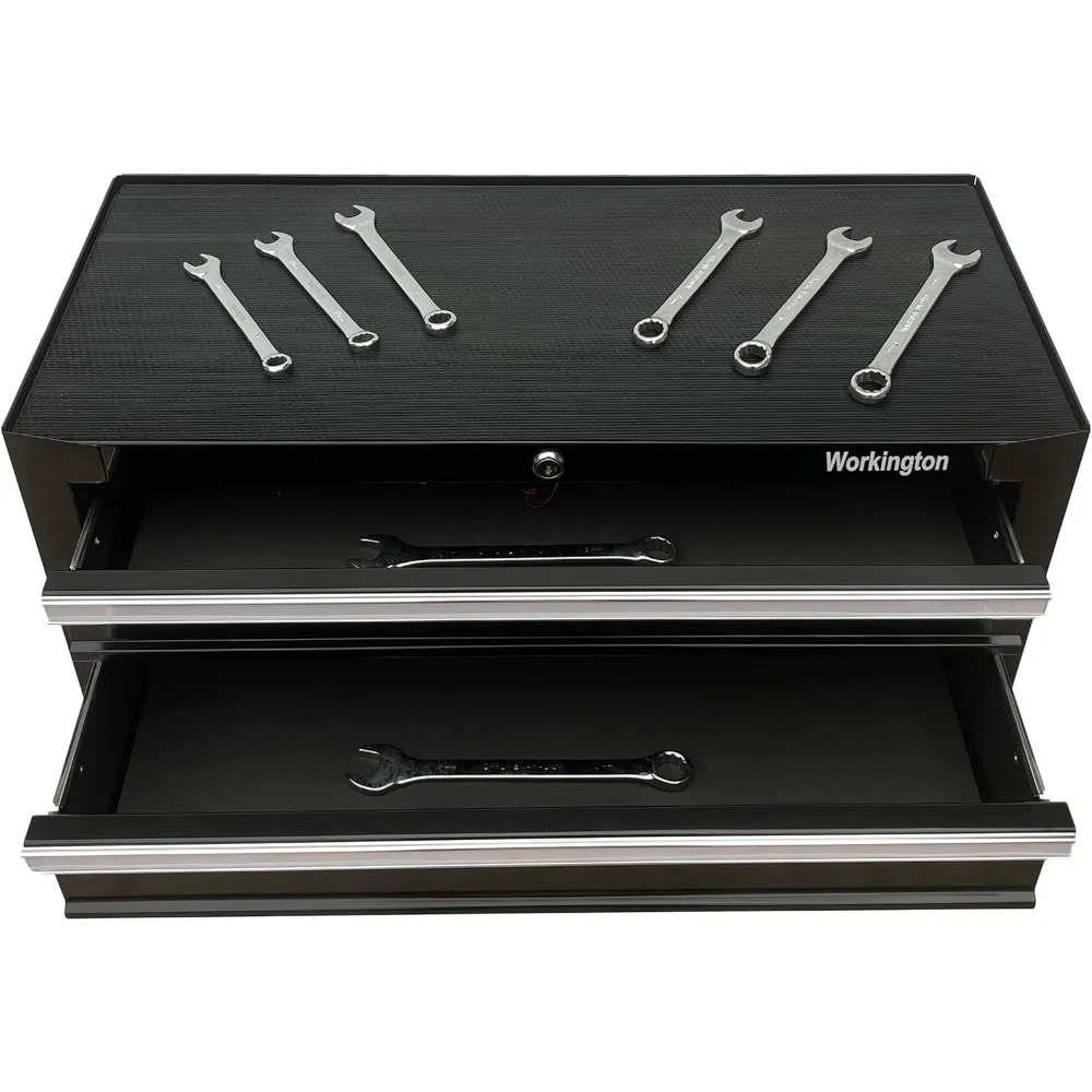 휴대용 2단 서랍 금속 공구함 캐비닛, 볼 베어링 슬라이드 포함, 26인치 수납 솔루션