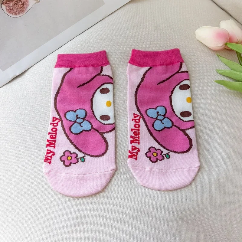 1 Paar Kawaii Sanrio Mijn Melodie Sokken Schattige Anime Roze Print Zachte Cartoon Zoete Korte Sok Warme Decoratie Voor Meisjes Cadeau