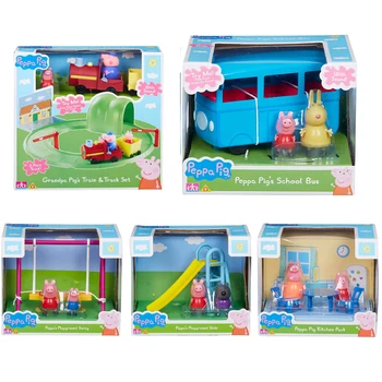 Peppa Pig Grandpa Pig Train Track Set School Bus Playground Swing Slide Kitchen Bathroom Bedroom Living Room Twin Figure Pack