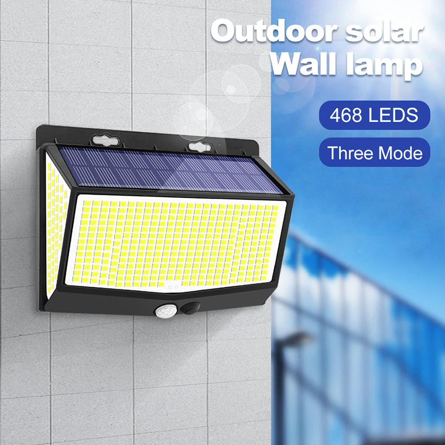 Solar Motion Lights Outdoor 468/176LED 3 Modes Solar Fence Lights Waterproof Solar Security Lights Yard Door Patio Garage Step