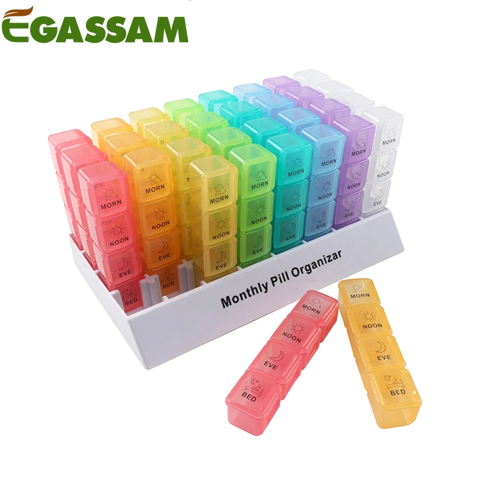 1PCS Monthly Pill Organizer 4 Times A Day, Monthly Pill Box Organizer with 32 Daily Compartments for Fish Oil, Vitamins