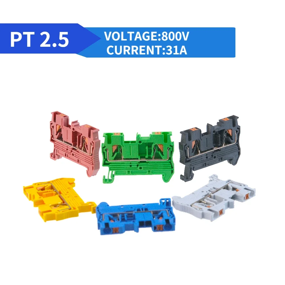 1Pc Din Rail Terminal Block PT-2.5 Six Colors Push In Spring Electrical Terminal Strip Block Connector PT2.5 Wire Conductor