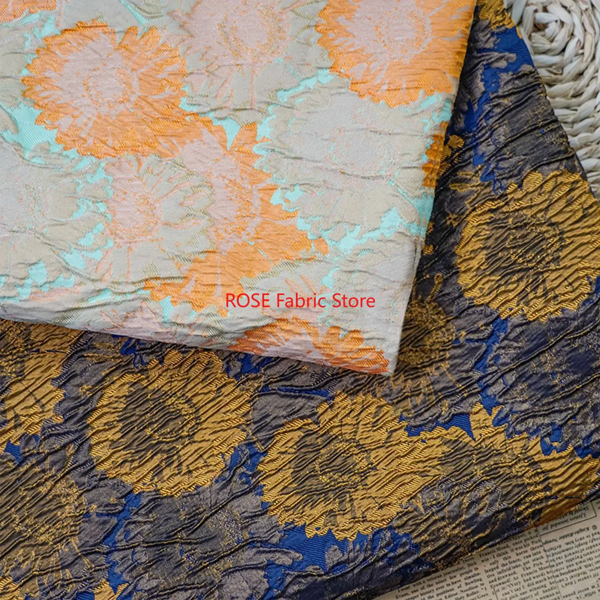 

1 Meter Retro Sunflower Relief Jacquard Fabric Fashion Dress Tote Bag Pillow Decorative Sewing Fabric