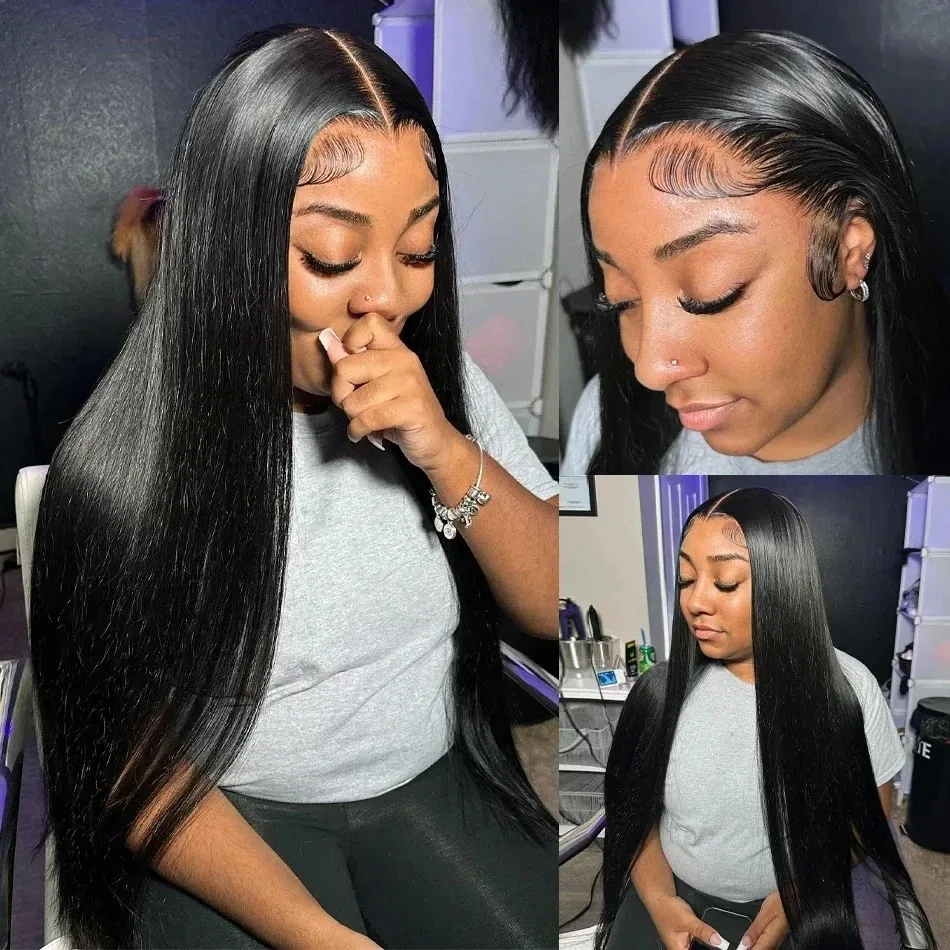Straight Human Hair Wigs 40 42 Inch Malaysian Bone Straight Lace Front Wig 100% Human Hair Remy Hair HD Transparent Lace Pre Plucked 200 Density