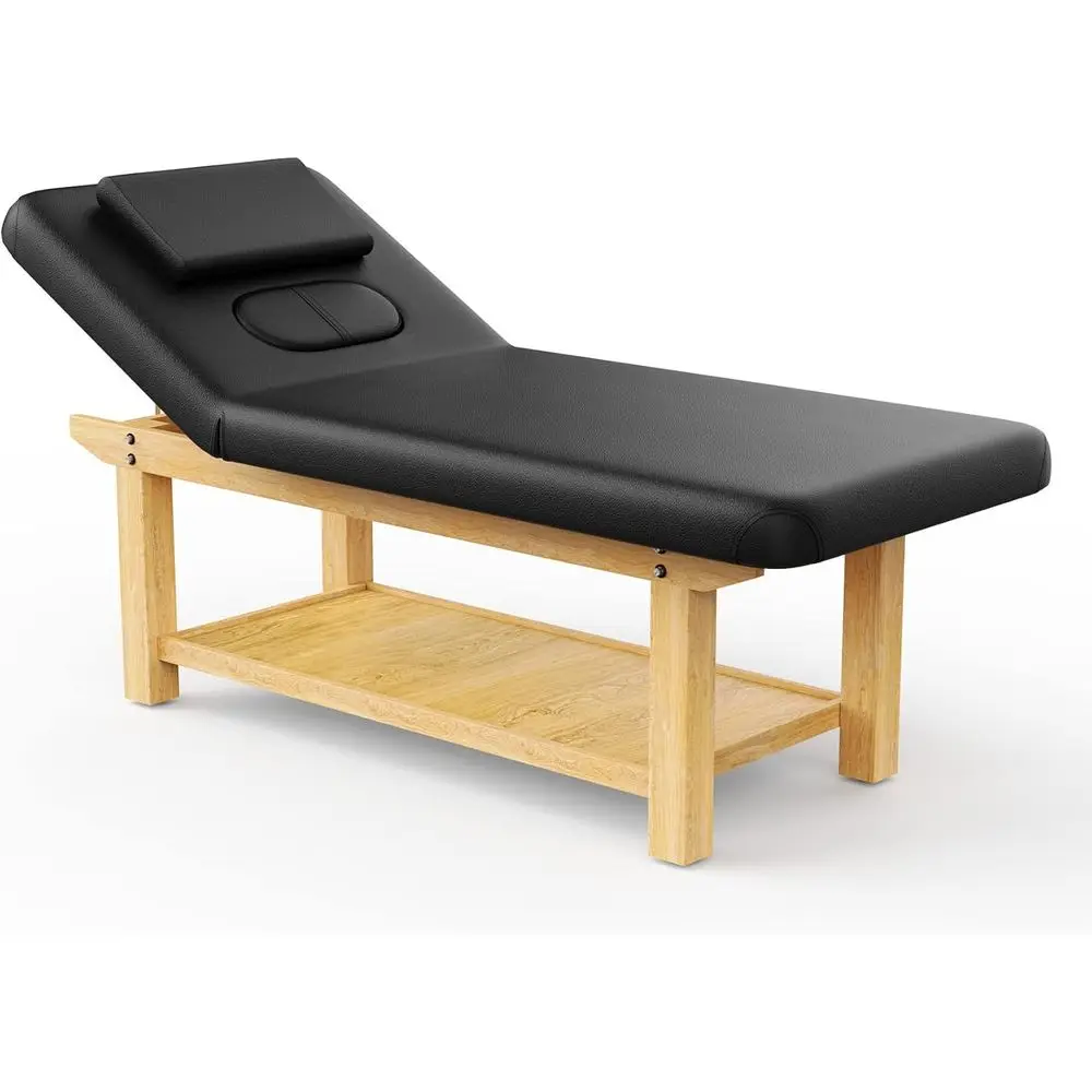

Adjustable Backrest Wooden Massage Table with Storage for Estheticians, Physical Therapy, 700 lbs Capacity