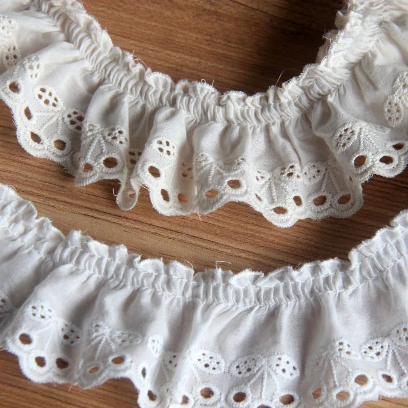 Adorno de volantes plisado de algodón, guipur bordado hueco, cinta de tela de encaje 3D, faldas, bufandas con flecos, decoración de costura, blanco, beige