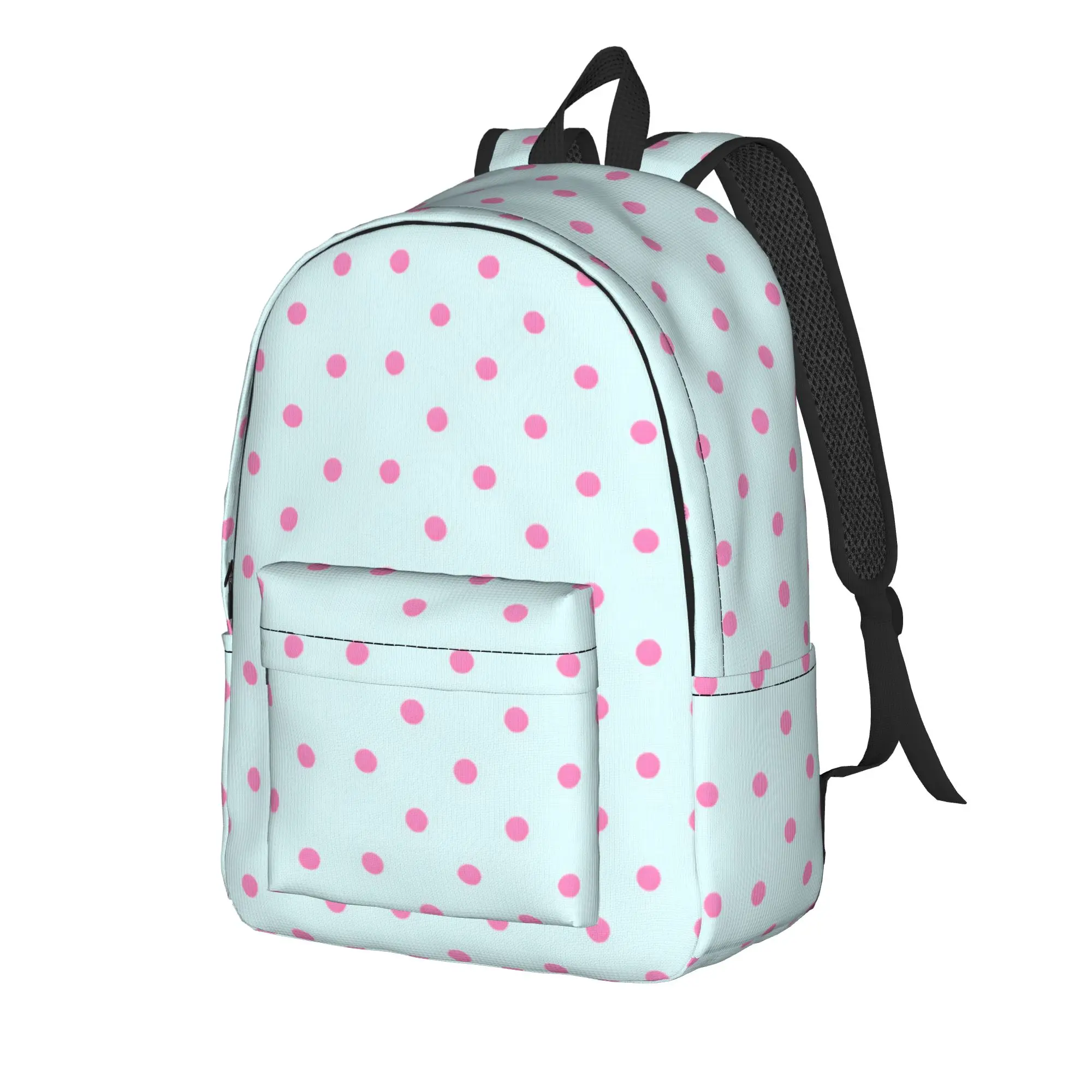Pastel Pink Polka Dots Backpack  Travel Backpacks Boy Kawaii School Bags Custom Breathable Rucksack