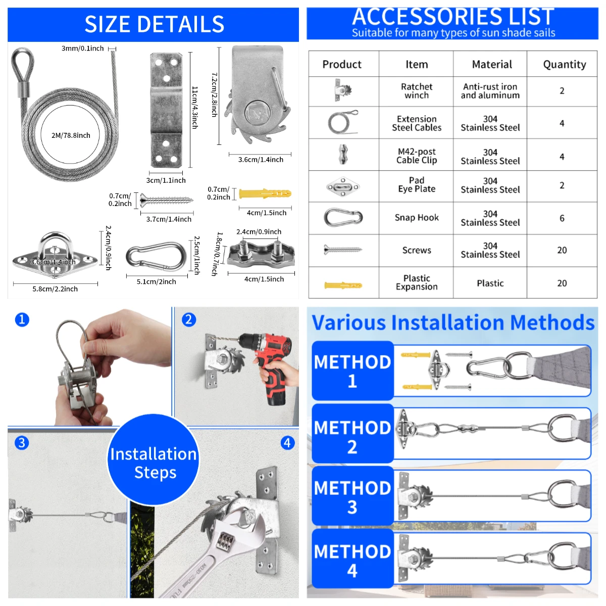 Kit de corda de fio de vela de - Sun Sail Shade avaliação e preço