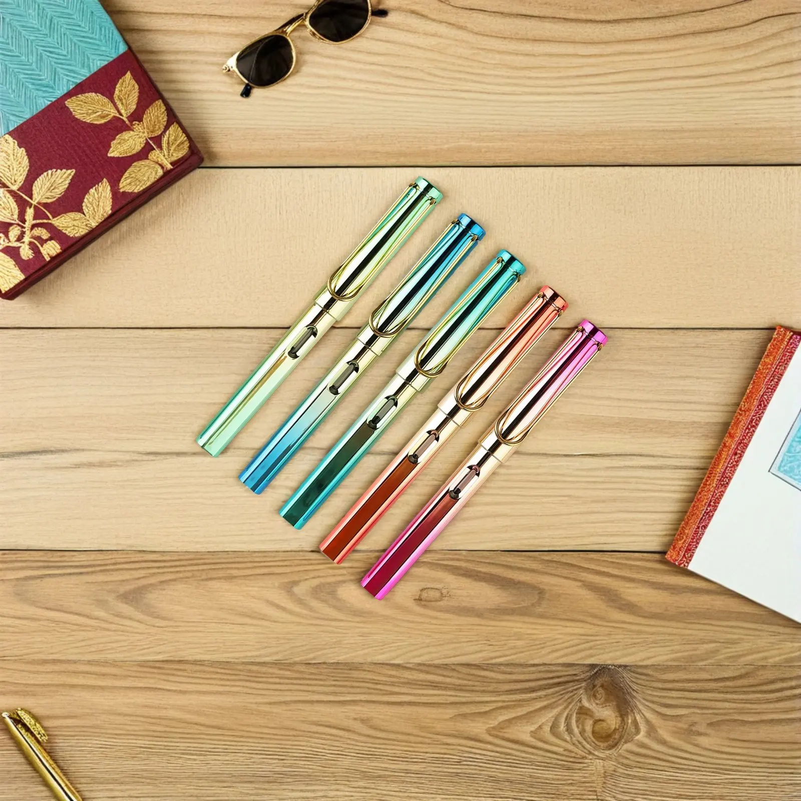 

5Pcs Fountain Pen Portable Colored Metal Refillable Writing Pen Smooth Ink Calligraphy Stationery Student Practice Office Use