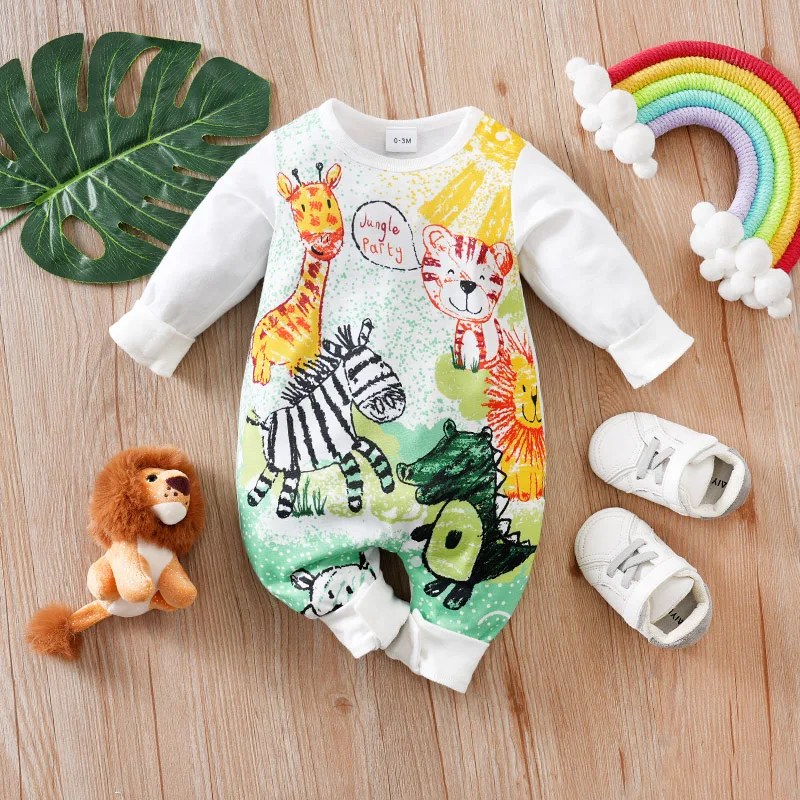 

Newborn Boy Romper spring long-sleeved Animal Print Jumpsuit 0-18 Months Baby Clothes Comfortable with Clothing Infant