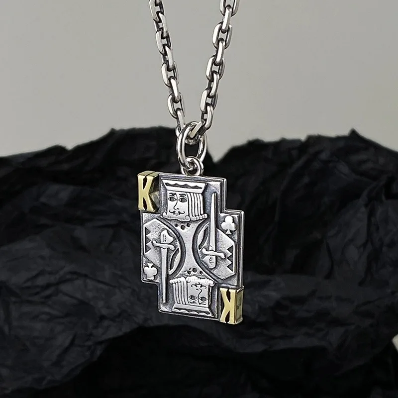 Silver Poker King K Pendant, trendy retro vintage vintage punk niche hip-hop high-end jewelry