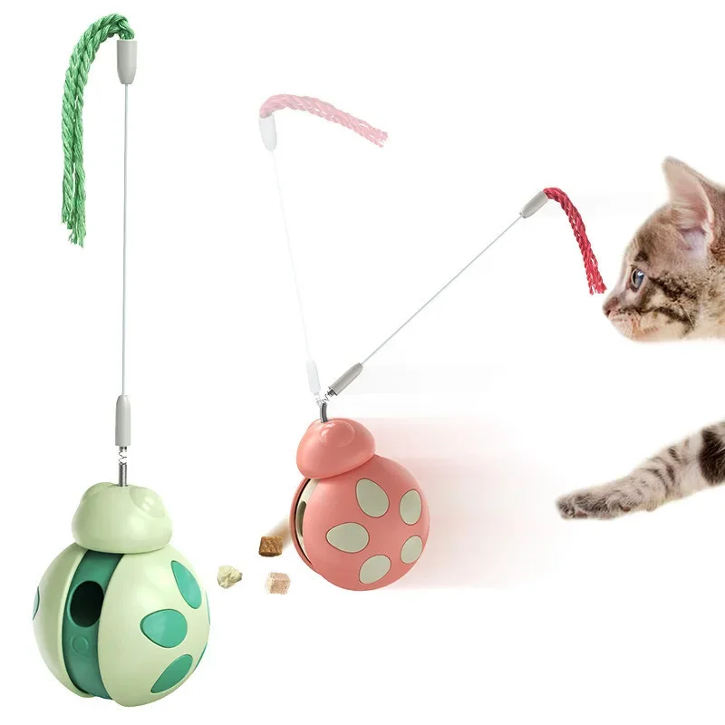 Tumbler Balance Car Tease Cat Stick Cat Dog Pet Toy Can Hold Snacks ABS Plastic High Stretch Tease Cat Rope Beetle Cat Toy New