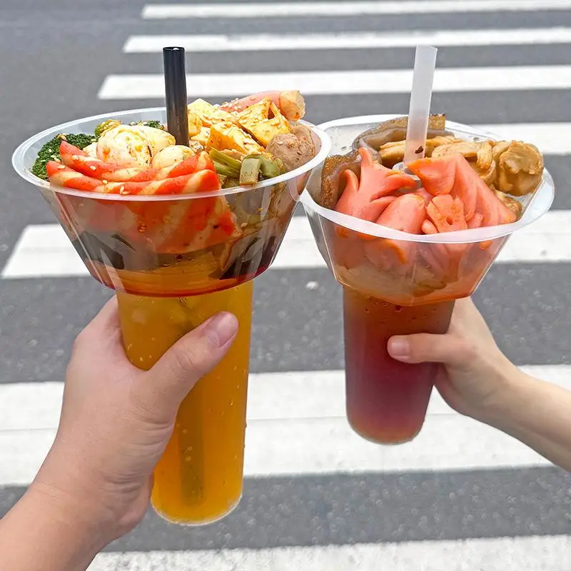 SUSU 10/50Pcs Disposable Plastic Cup Drink Snack Cup Bowl Bubble Milk Tea Fruit Portable Cups Desserts Fondue Cup Adults Kids