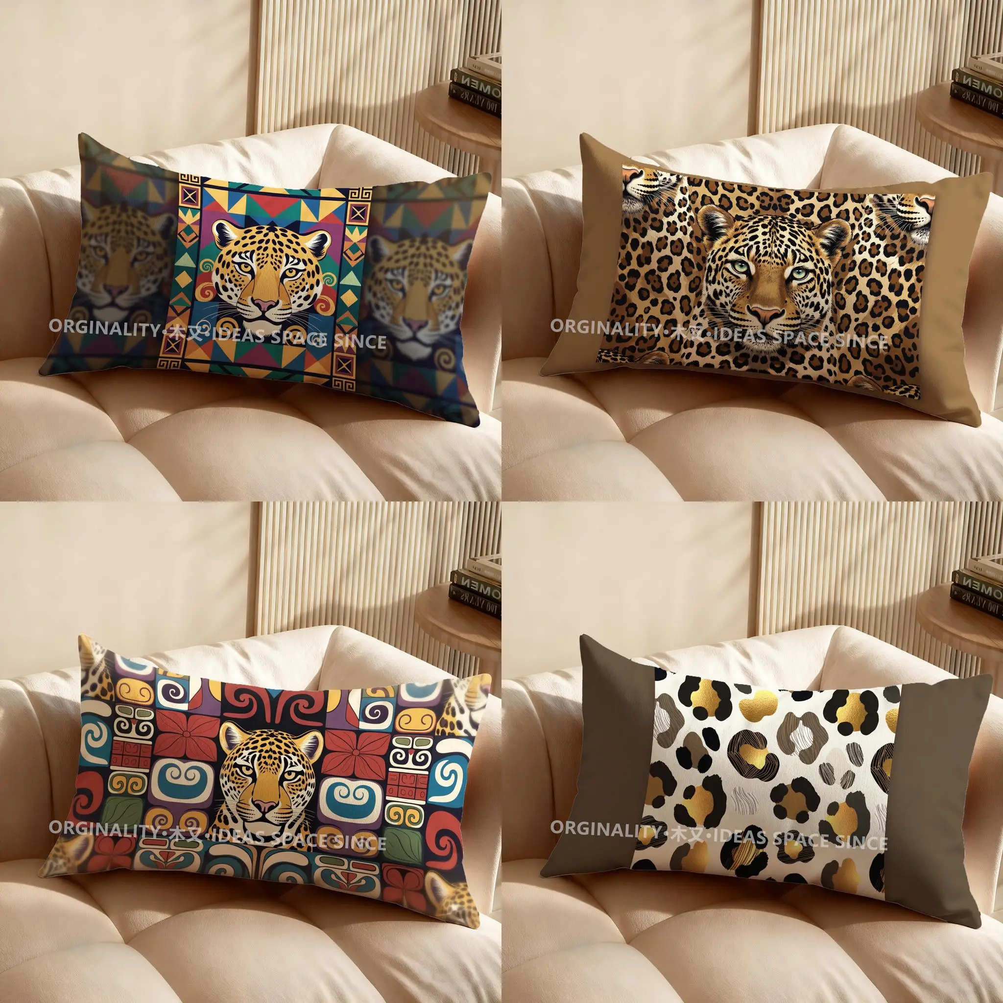 

2D красочная геометрическая наволочка с изображением леопарда, подходит для дивана, спальни, автомобиля, прямоугольная подушка для спины