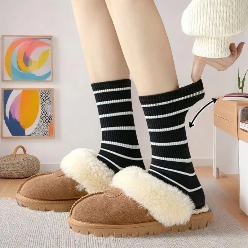 5켤레 여성용 중간 길이 발목 양말 세트 여성 가을 스트라이프 캐주얼 롱 하이 양말 패션 한국 스타일 슬라우치 양말 2025