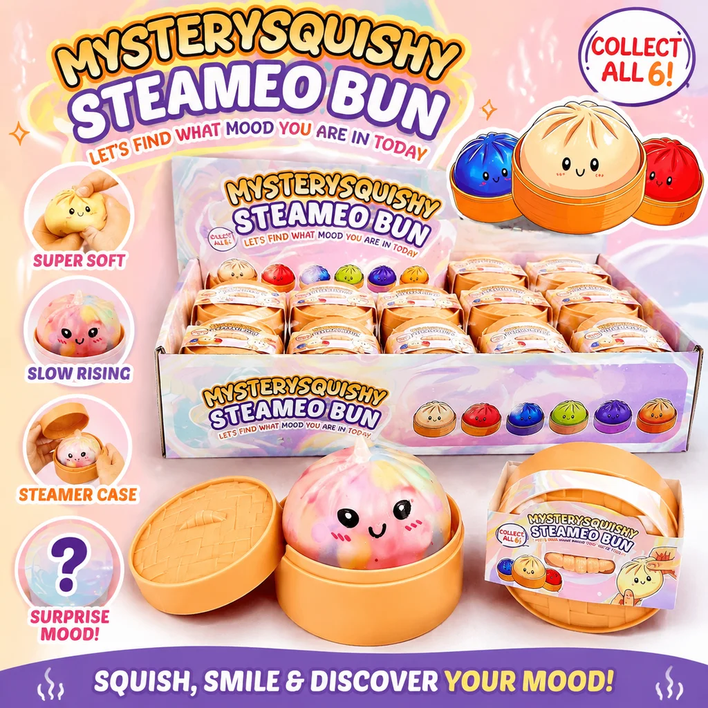 Kids Toys Basket - ミステリーな蒸しパン型スクイーズトイ、ゆっくり膨らむストレス解消おもちゃ、蒸し器付きのかわいい包子型フィジェットトイ、子供と大人向け