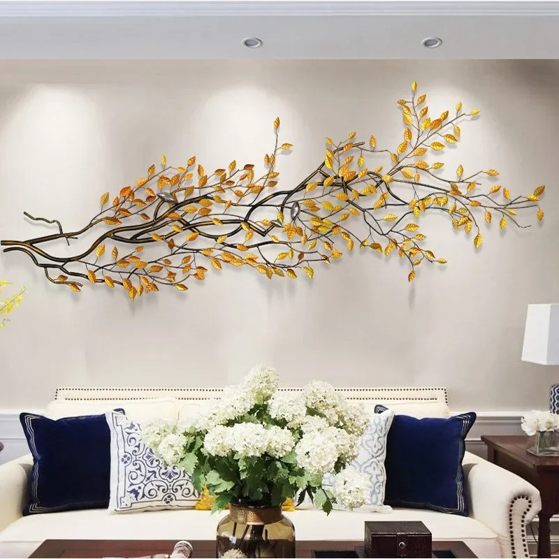 Metal light luxury sofa background wall background porch decorative pendant wrought iron wall hanging
