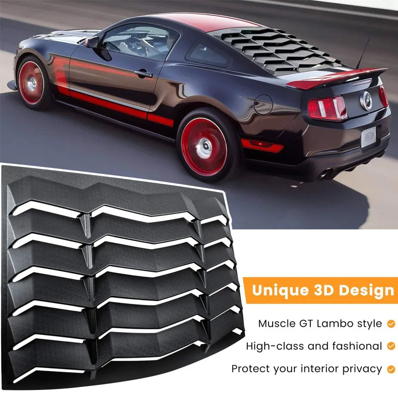 Rear Window Louvers for Ford Mustang 2005 - 2014 Auto Windshield Sun Shade Cover Vent GT Lambo Style Custom , ABS (Matte Black)