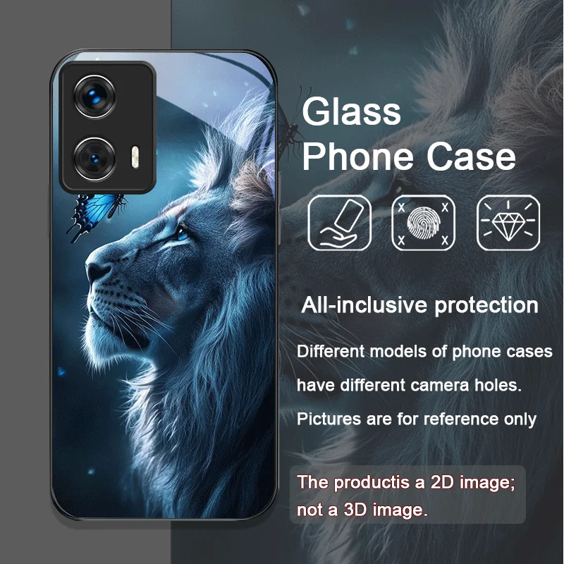 Luxurious Lion Pattern Tempered Glass Phone Case for Motorola Moto Edge 50 Fusion 40 Neo 30 Pro G85 G84 G75 G55 G54 Back Covers view 6