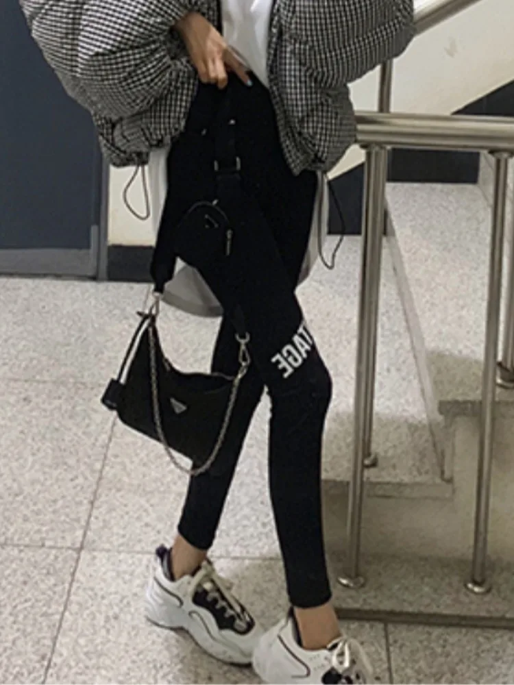 ハイウエスト快適な痩身レギンスレターパターン多用途ベースレイヤーパンツ女性用春秋冬レギュラーフィット