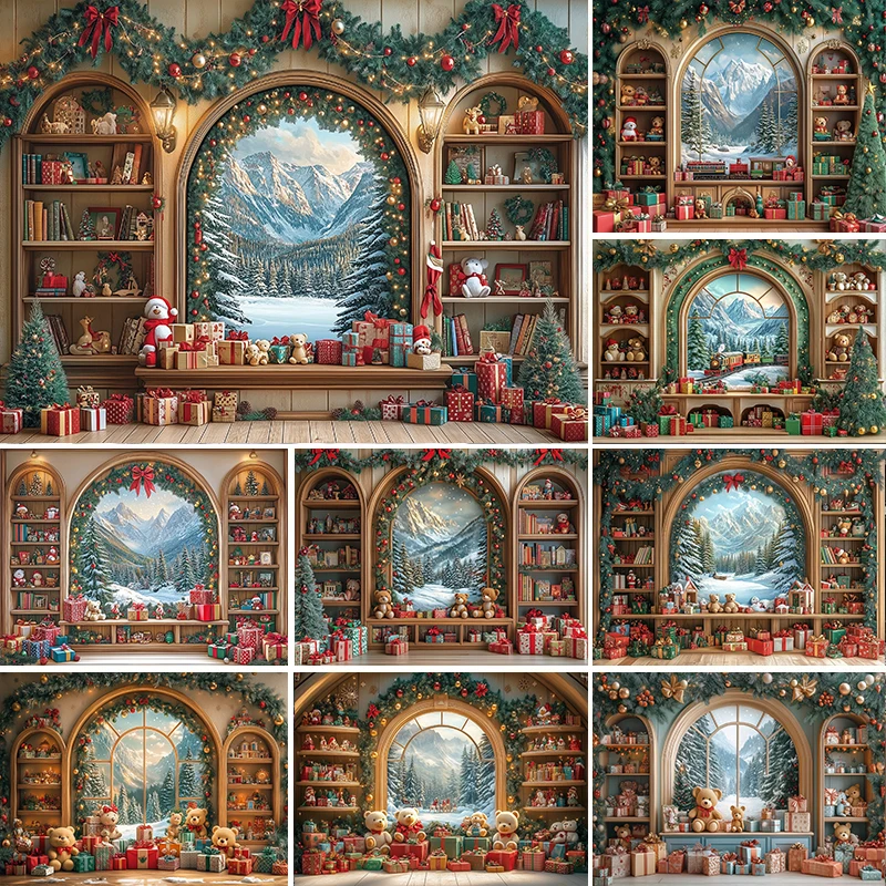 

LS Christmas Photography Background Cute Toy Store Cupboard Decoration Kids Family Portrait Photo Backdrops Studio Props Banner