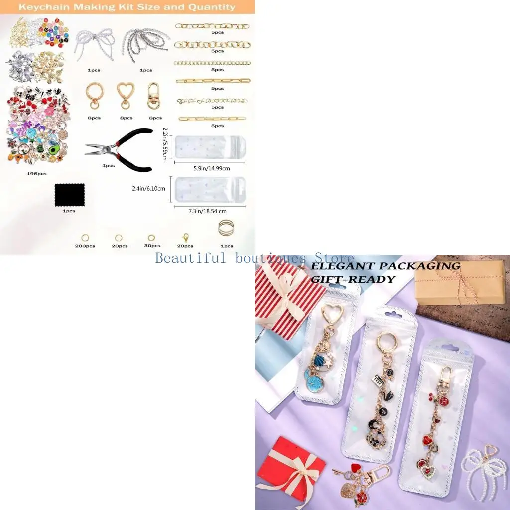 

U4LF Multifunctional Keychain Craft Set Chain Charm Set Metal Texture for Handmade Jewelry and Unique Bag Decorations