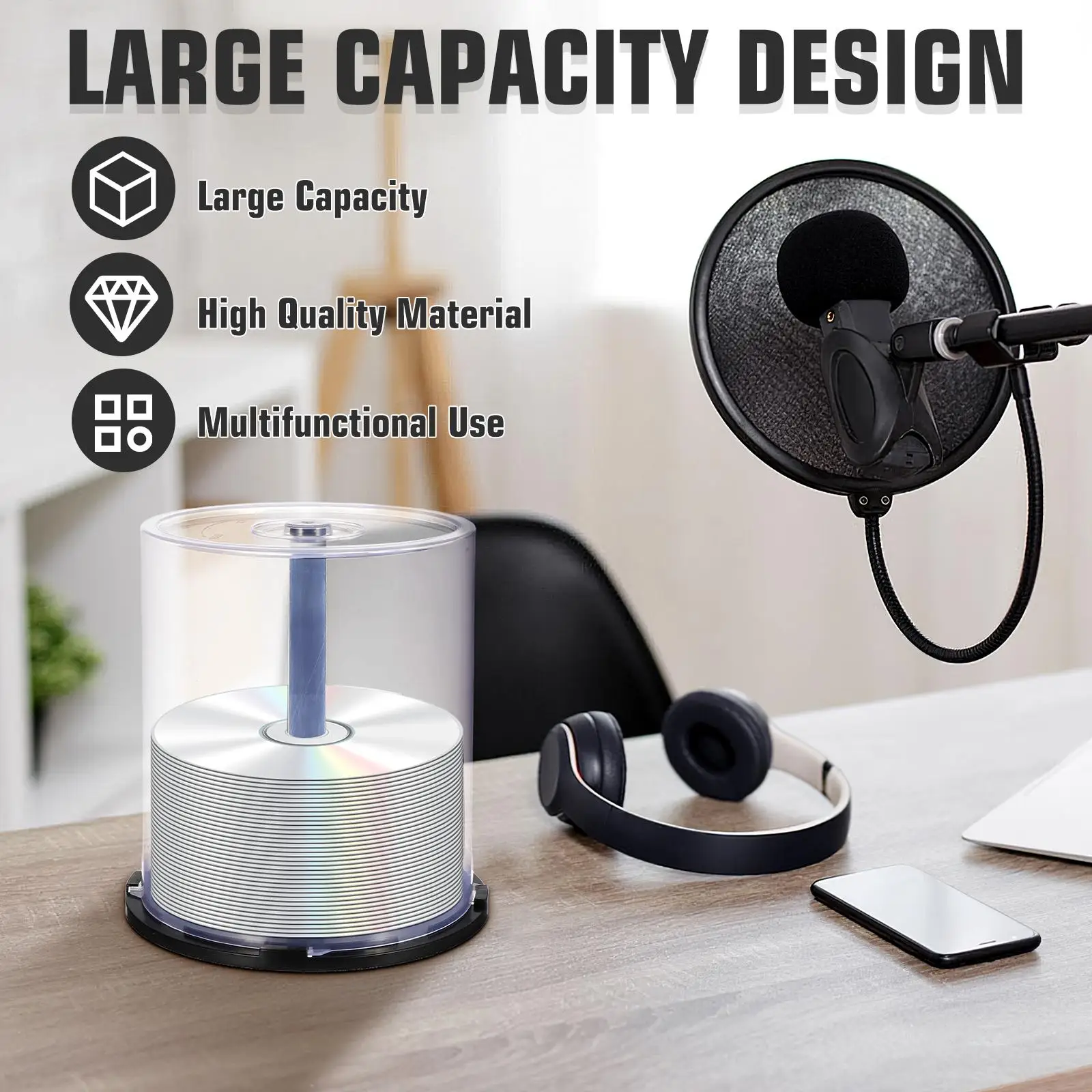 2Pcs CD Bin Empty Bucket Container Plastic DVD Organizer Cd Storage Container Blank Disc Holder Large Capacity