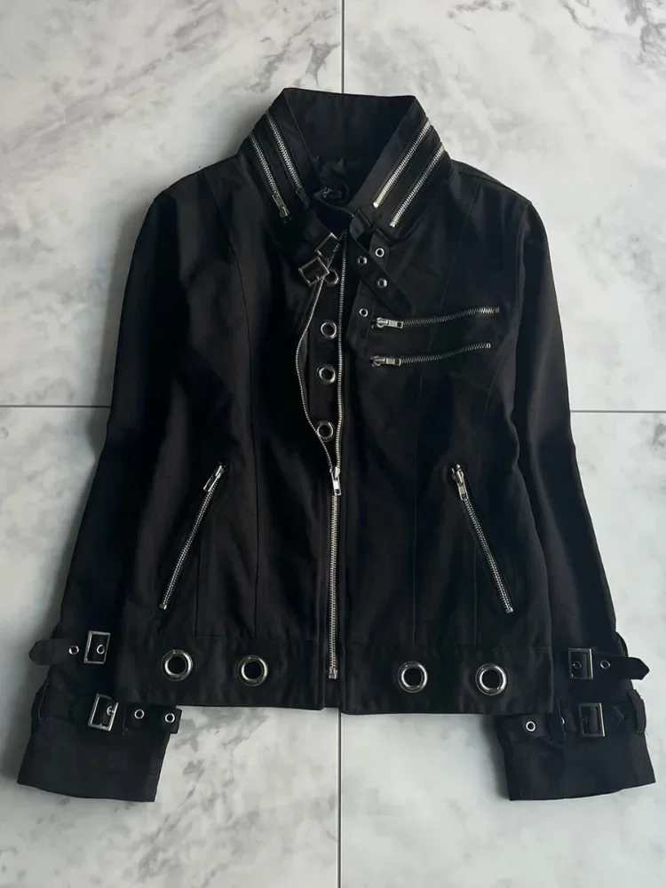 

Y2k Vintage Black Moto&Biker Punk Coat Women Spring Autumn Slim Fit Jackets American Streetwear Aesthetic Tops Mujer