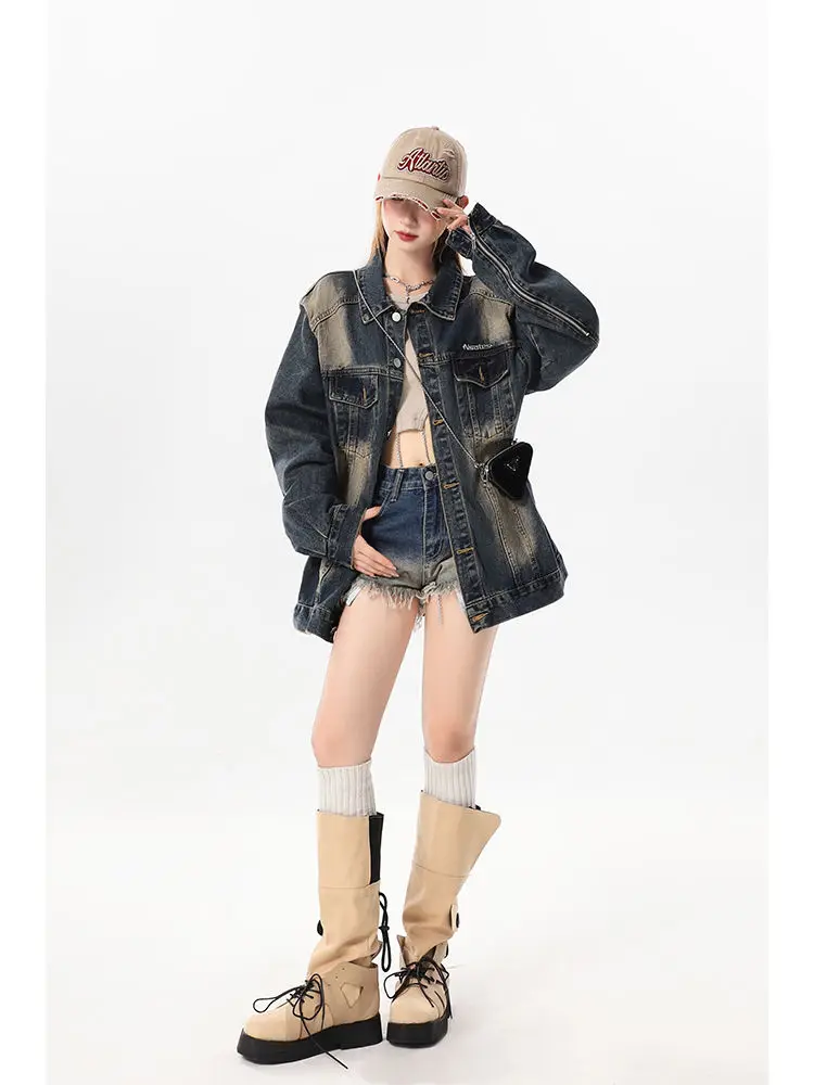 

Осенние куртки женские с подкладкой на пуговицах укороченные бойфренды с карманами на молнии флисовые шикарные замшевые синие осенние женские элегантные чистые Y2K