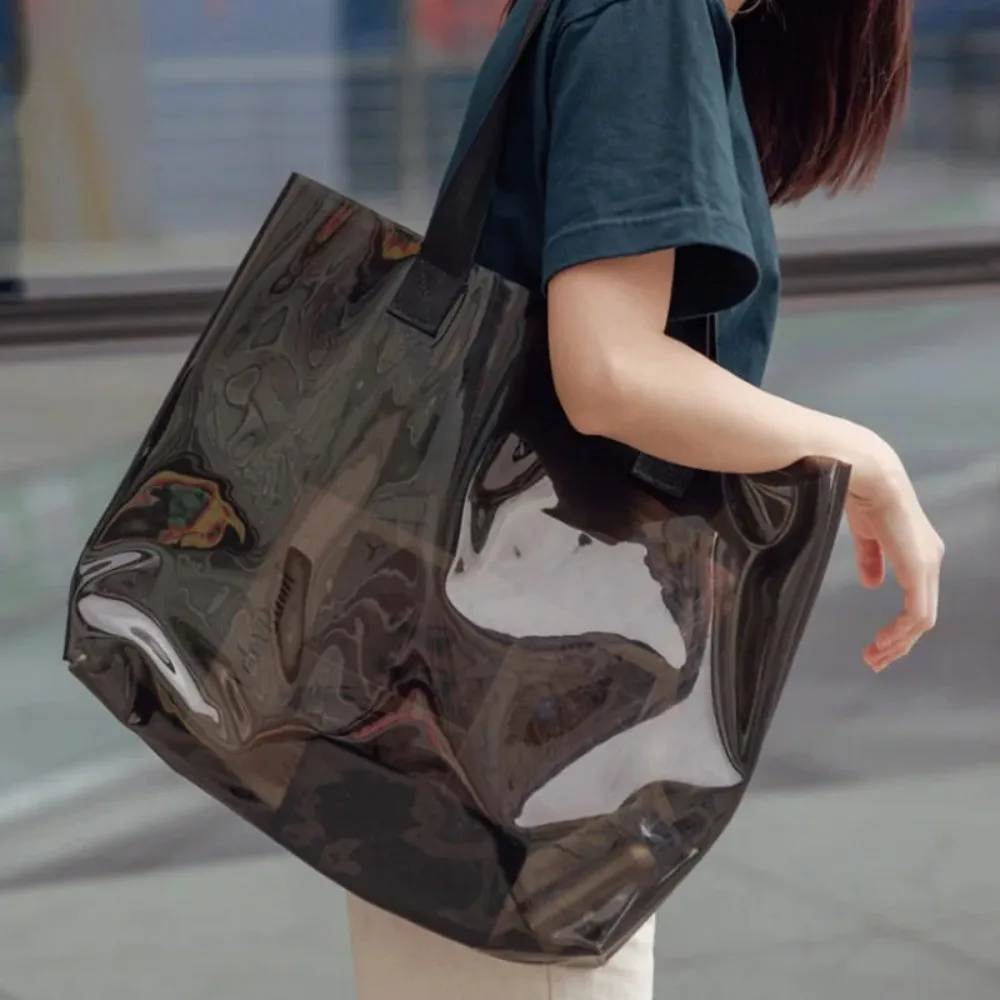 PVC Clear Jelly Bag Fashion Laser Large Capacity One Shoulder Bag Casual Vintage Travel Bag Gift Package Bag